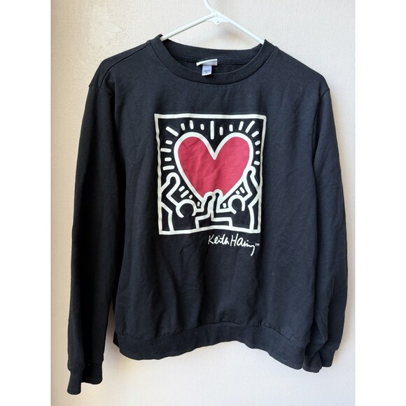 Keith Haring Heart Graphic Sweatshirt Black Crewneck Unisex M Medium 60/40 Blend - Picture 1 of 10